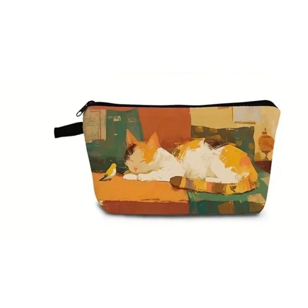 Cat Bird Cosmetic Bag Makeup Zipper Pouch Travel Toiletry Organizer‎